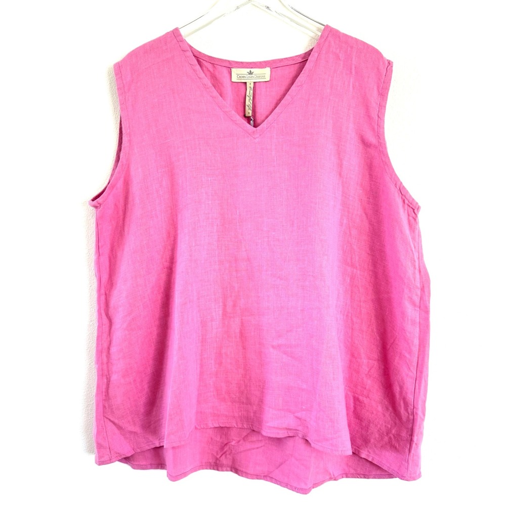 Crown Linen Designs | Pink Sleeveless V-Neck 100% Linen Top‎ Lagonlook